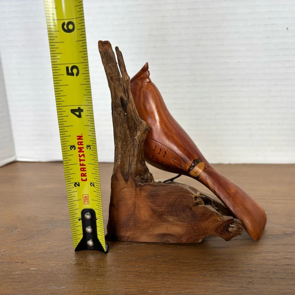 Handcrafted Wooden Bird Figurines On Rustic Wood Artsy Beachy MCM - Picture 9 of 11